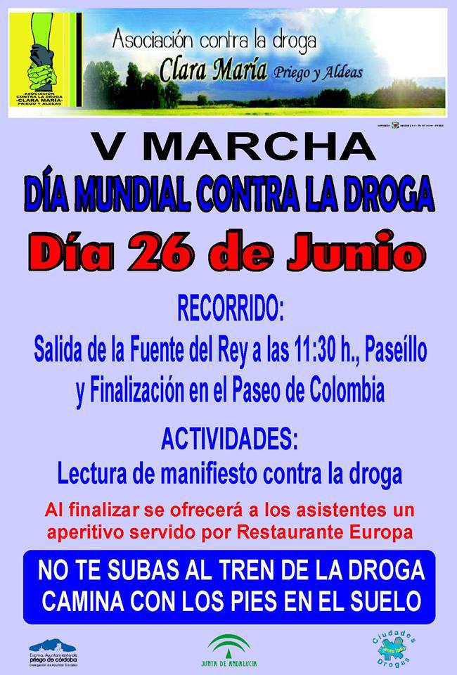 El próximo Miércoles 26 de Junio se celebrará la V Marcha contra la Droga