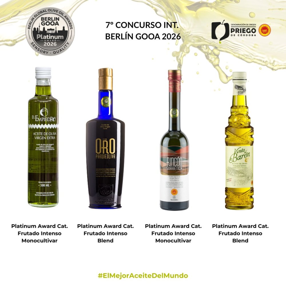 Imagen Los aceites de la D.O.P. Priego de Córdoba triunfan con cuatro medallas "Platinum" en los Berlín GOOA 2026