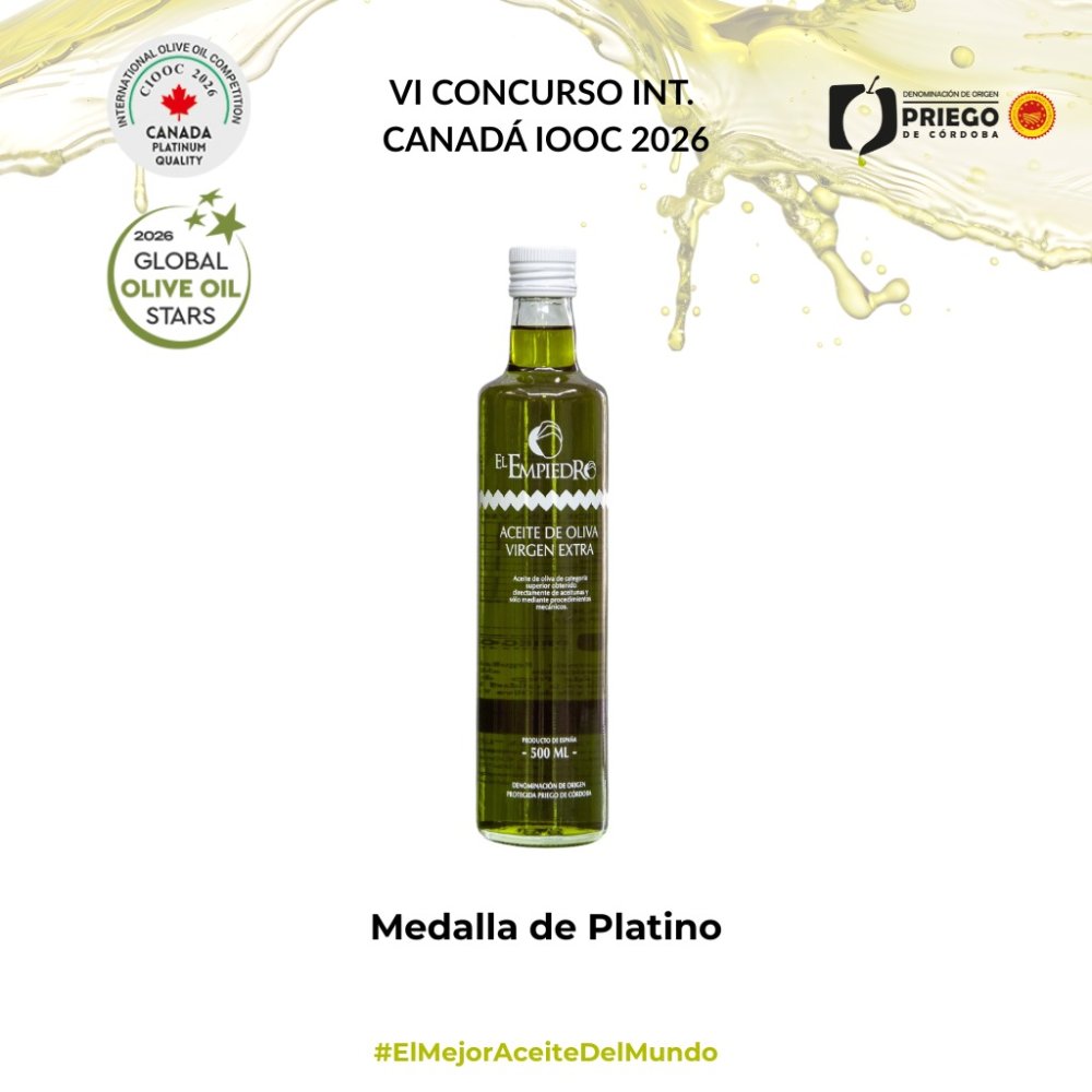Imagen 'El Empiedro' se corona con la Medalla de Platino en el Canadá International Olive Oil Competition 2026