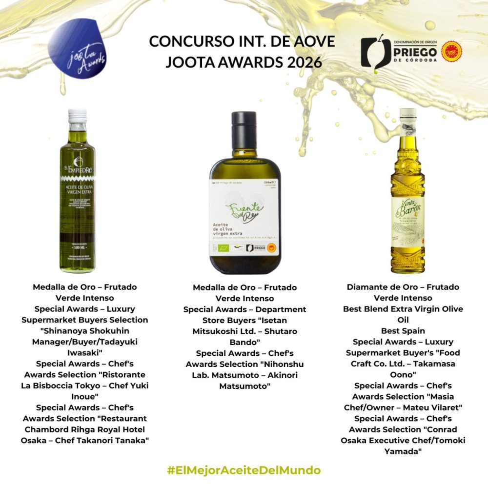 Imagen Triunfo internacional para el aceite de Priego de C贸rdoba en los JOOTA Awards 2026